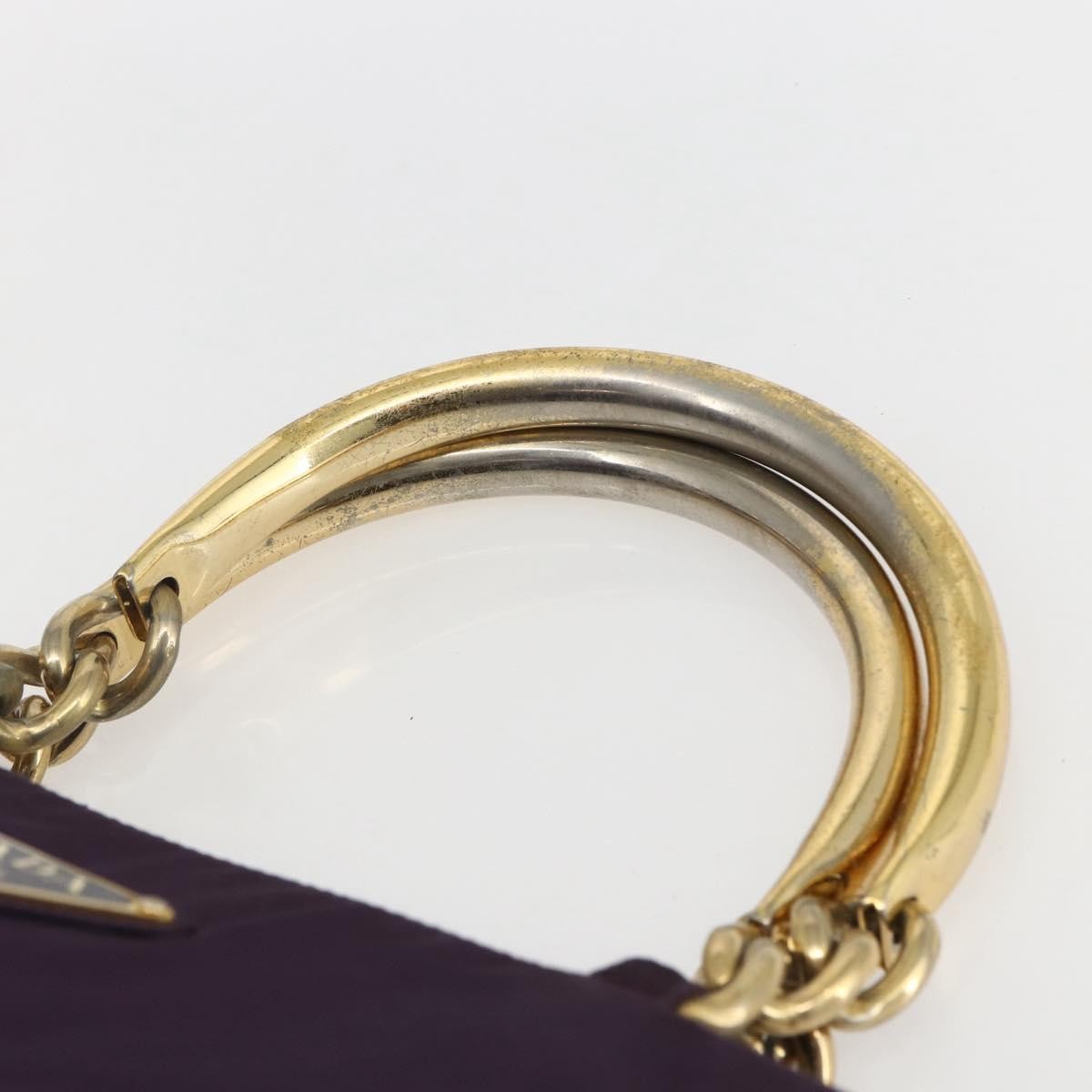 Prada PRADA Hand Bag Nylon Metal Purple Gold Authentic 155415