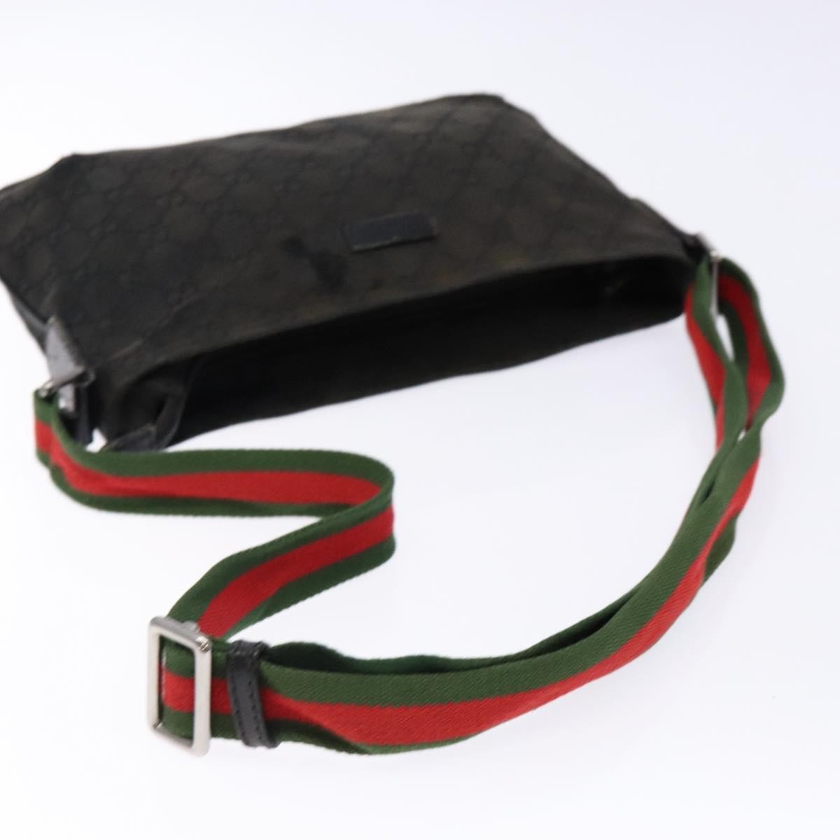 Gucci GUCCI GG Canvas Web Sherry Line Shoulder Bag Black Silver 189749 Authentic bs28637