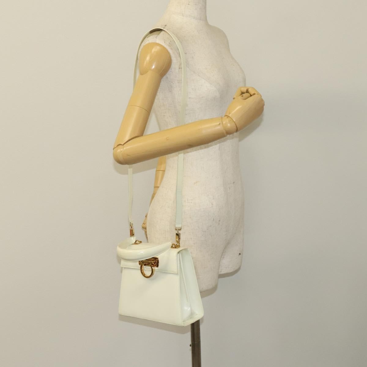 Salvatore Ferragamo Salvatore Ferragamo Gancini Hand Bag Leather 2way White Gold Authentic 134575