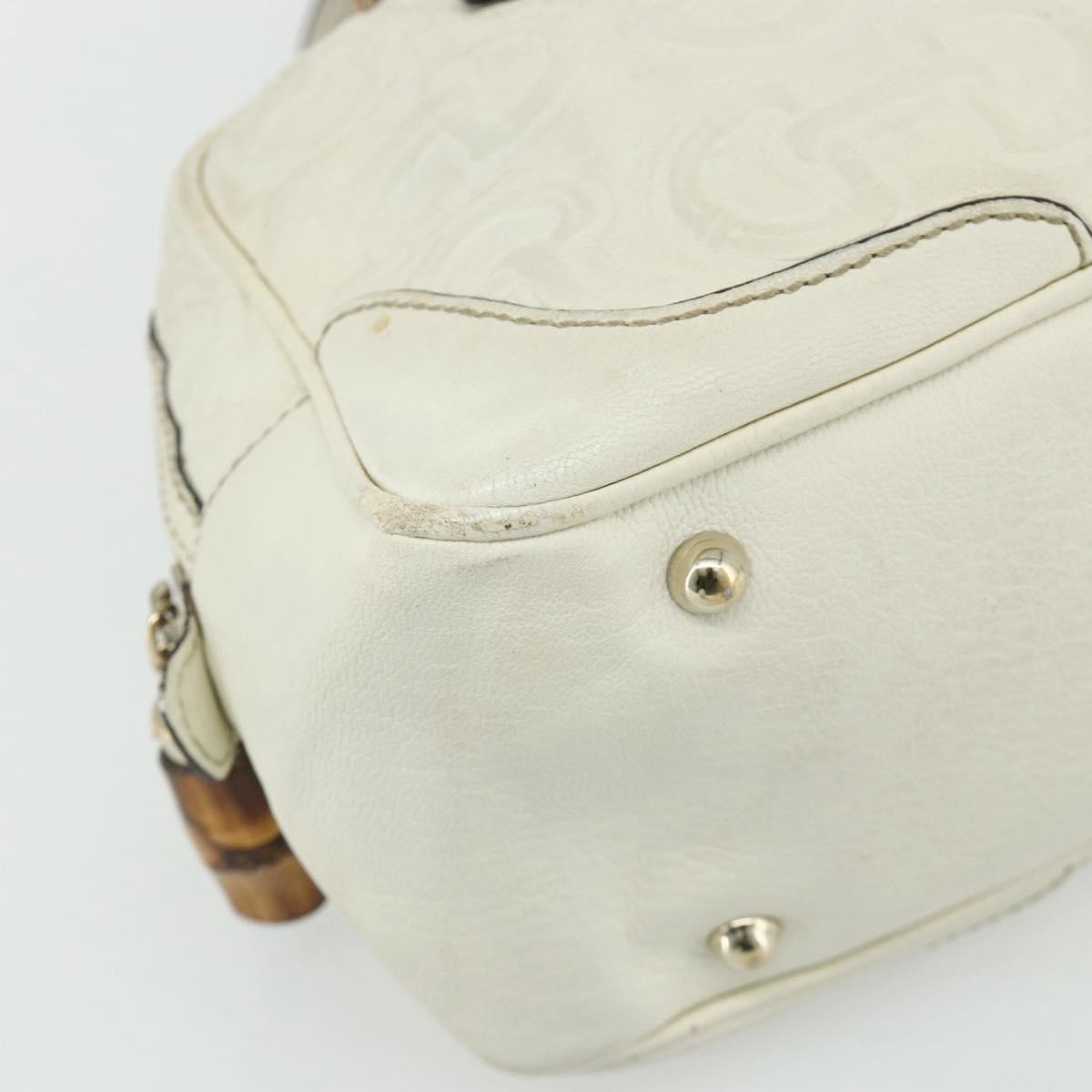 Gucci GUCCI Bamboo Boston Bag Leather White Gold 154376 Authentic ep14116