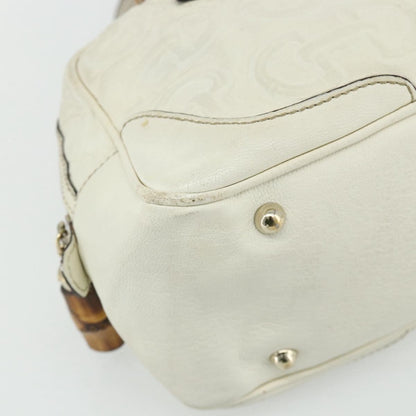 Gucci GUCCI Bamboo Boston Bag Leather White Gold 154376 Authentic ep14116