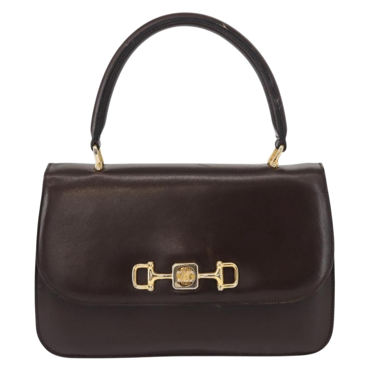 Celine CELINE Hand Bag Leather Brown Gold Authentic fm4934
