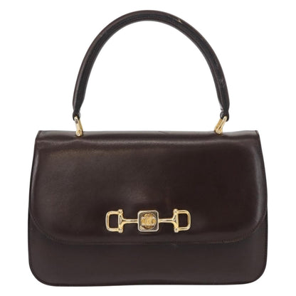 Celine CELINE Hand Bag Leather Brown Gold Authentic fm4934