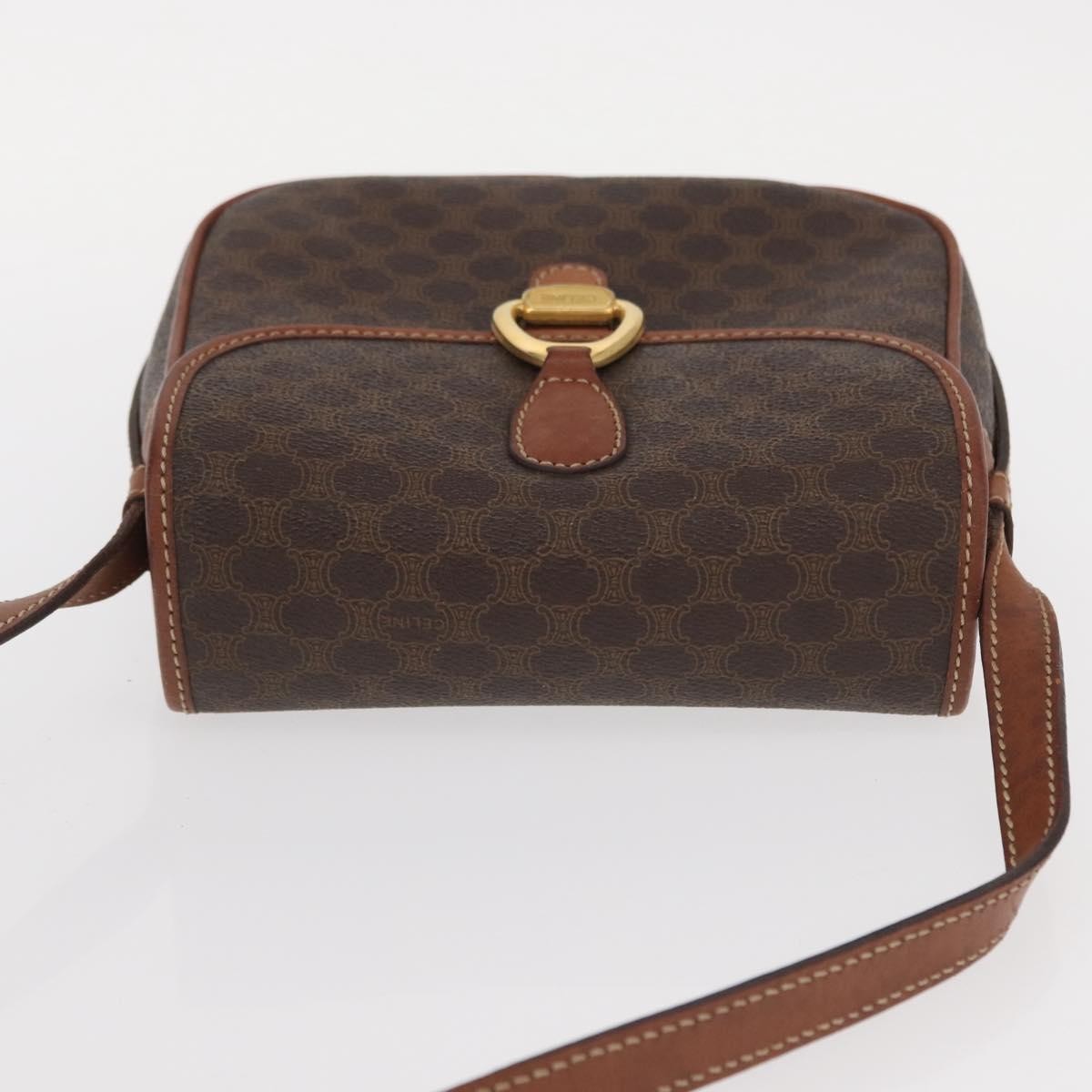 Celine CELINE Macadam Canvas Shoulder Bag PVC Leather Brown Gold Authentic BA9074