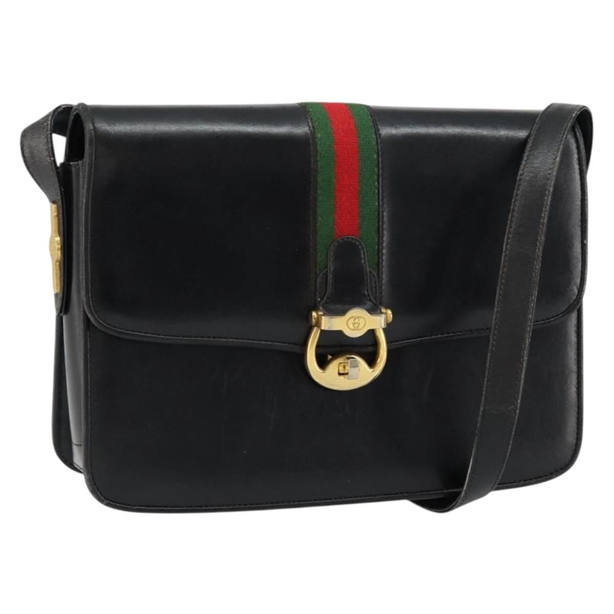Gucci GUCCI Web Sherry Line Shoulder Bag Leather Black Gold Authentic SW1764