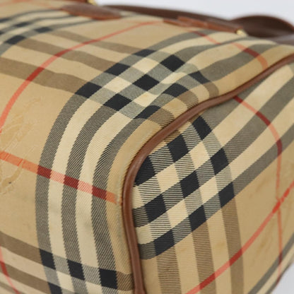 Burberrys Burberrys Nova Check Hand Bag Canvas Leather Beige Gold Authentic mr1638