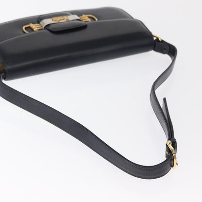 Celine CELINE Horse Carriage Shoulder Bag Leather Navy Gold Authentic 162409