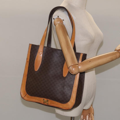Celine CELINE Macadam Canvas Shoulder Bag PVC Leather Brown Gold Authentic 112747