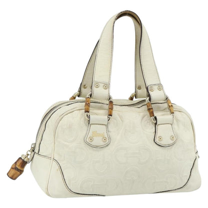 Gucci GUCCI Bamboo Boston Bag Leather White Gold 154376 Authentic ep14116