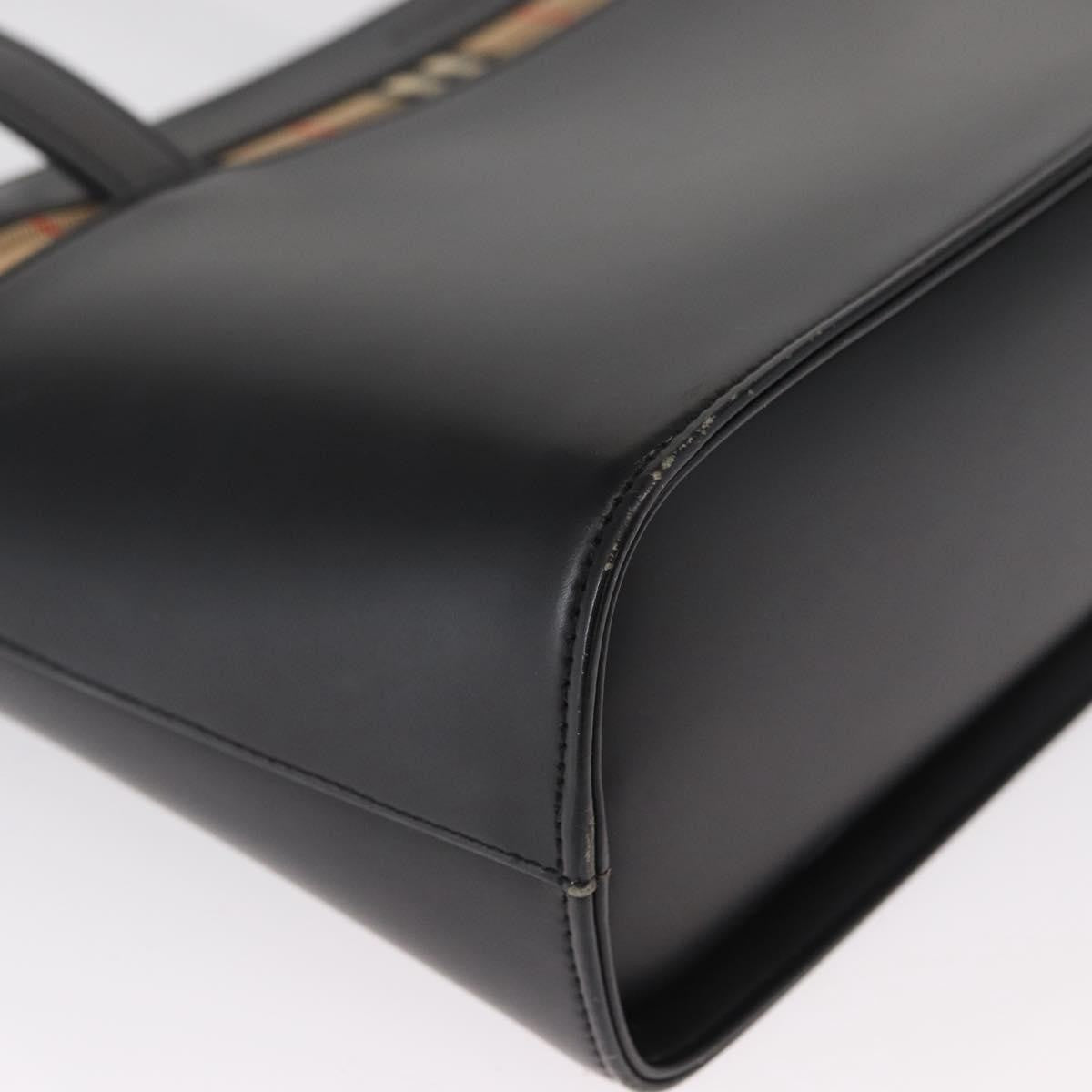 Burberry BURBERRY Nova Check Hand Bag Leather Black Silver Authentic SW1869
