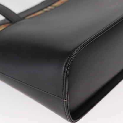 Burberry BURBERRY Nova Check Hand Bag Leather Black Silver Authentic SW1869