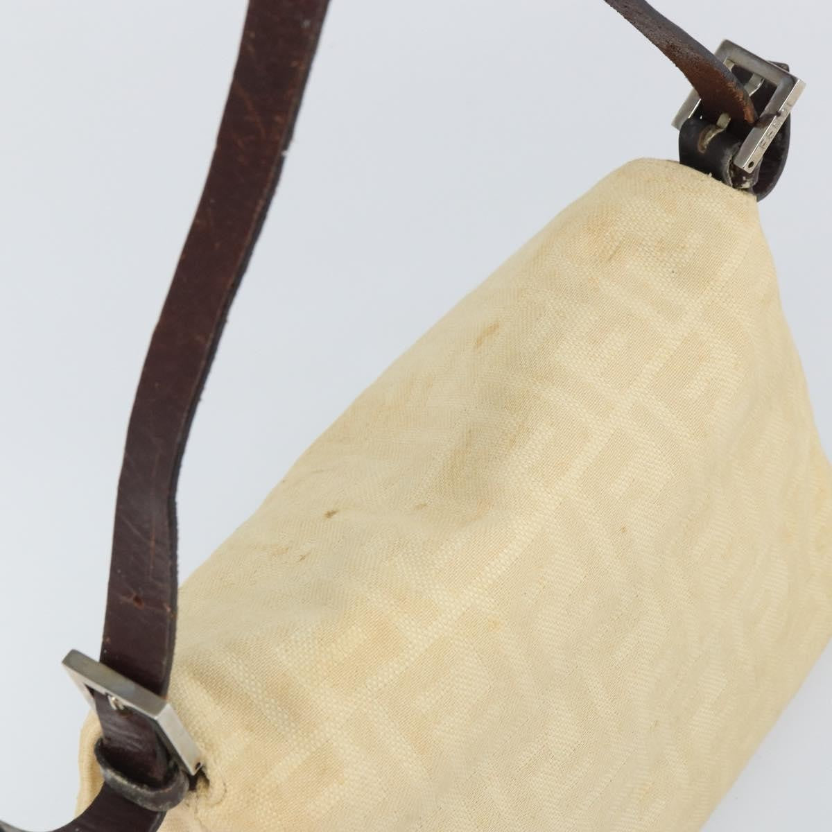Fendi FENDI Zucca Canvas Mamma Baguette Shoulder Bag Beige Silver Authentic 162335