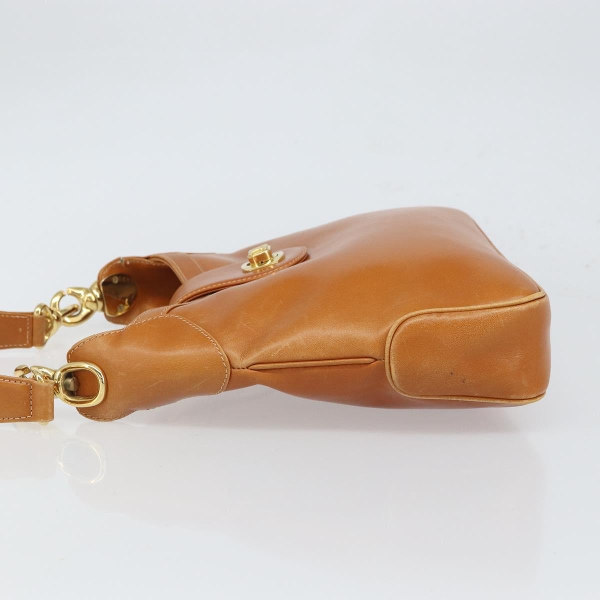 Celine CELINE Shoulder Bag Leather Brown Gold Authentic 166334