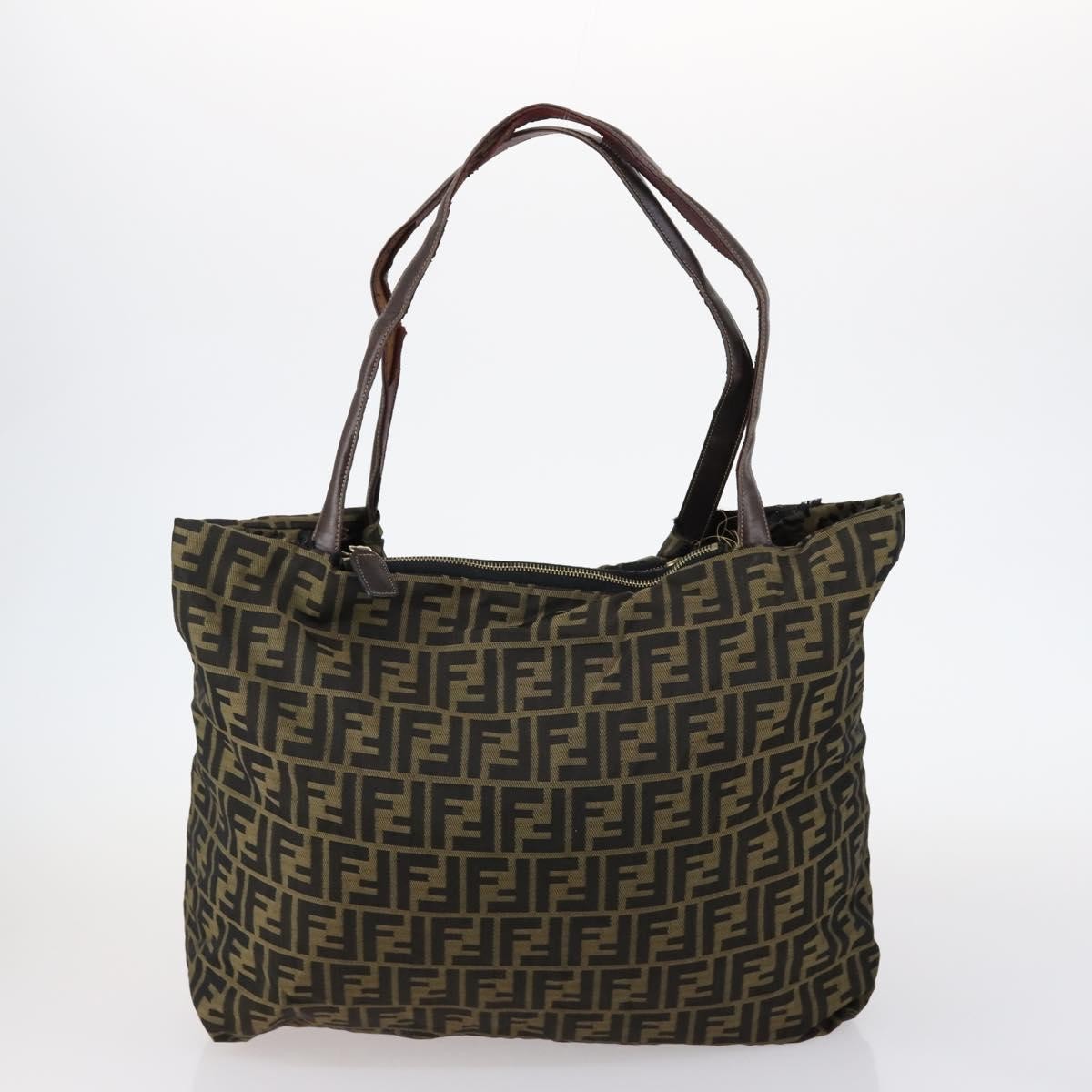 Fendi FENDI Zucca Canvas Zucchino Canvas Hand Bag Enamel 2 Set Black Brown Authentic hk3167
