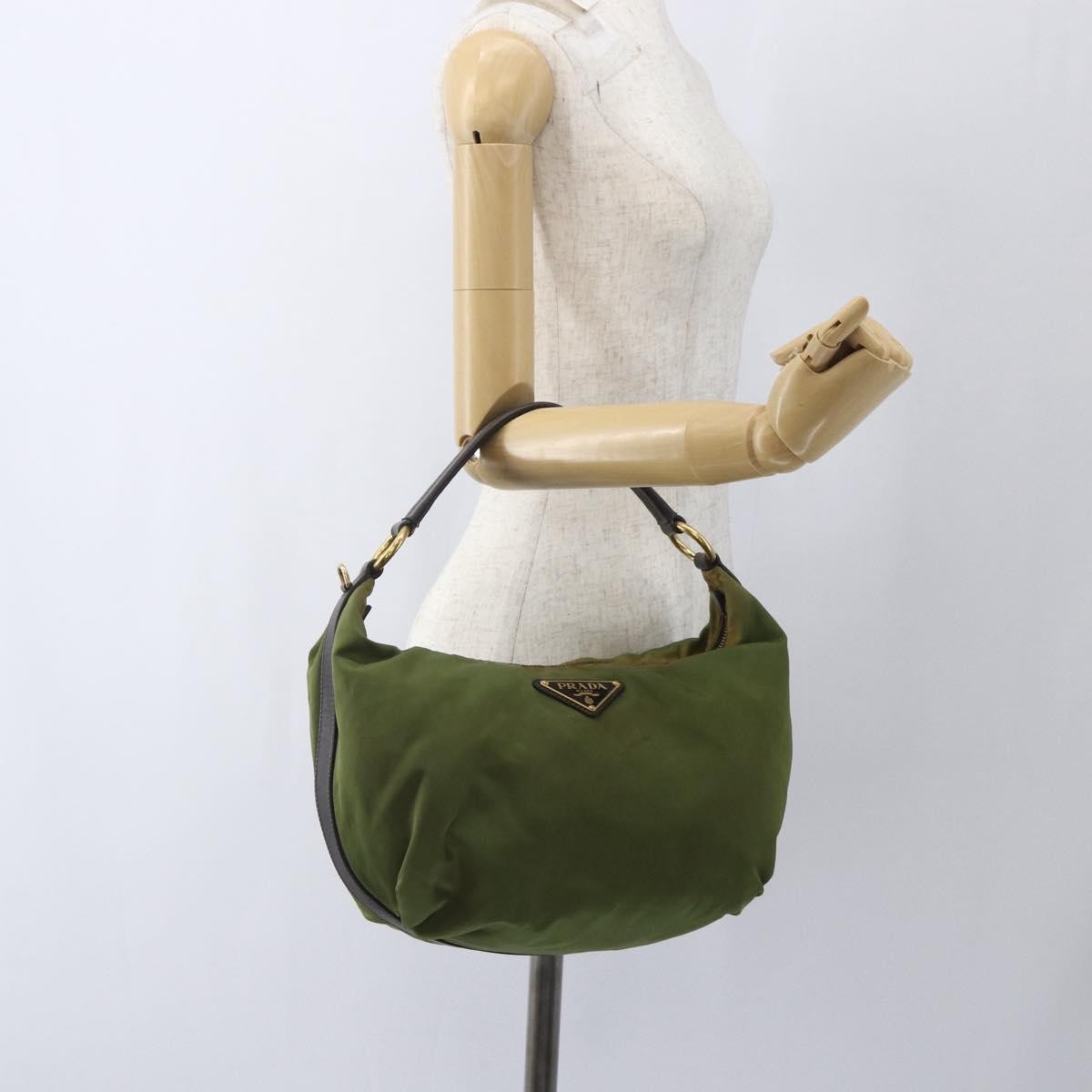 Prada PRADA Shoulder Bag Nylon Leather Khaki Gold Authentic 165173