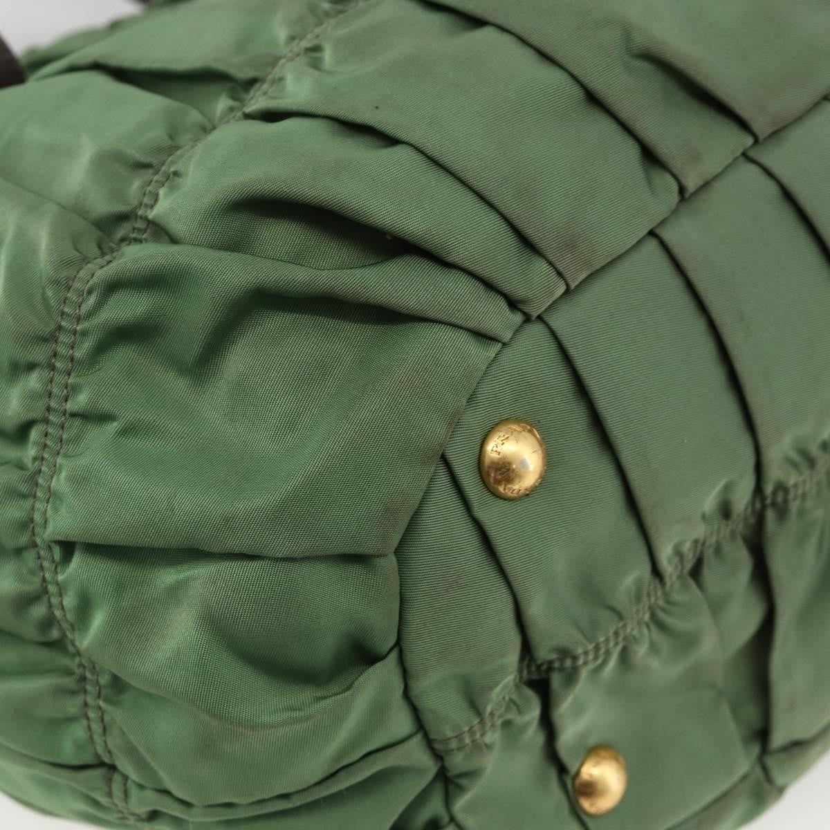 Prada PRADA Hand Bag Nylon 2way Green Gold Authentic YKZ1101
