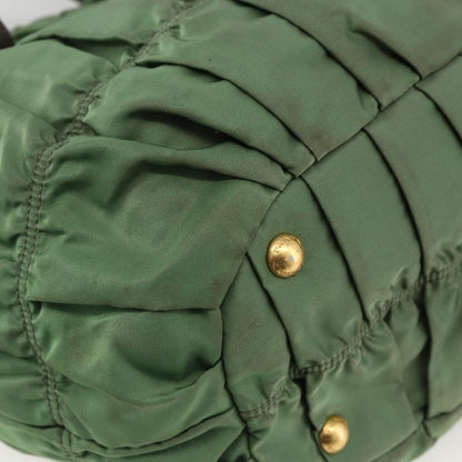 Prada PRADA Hand Bag Nylon 2way Green Gold Authentic YKZ1101