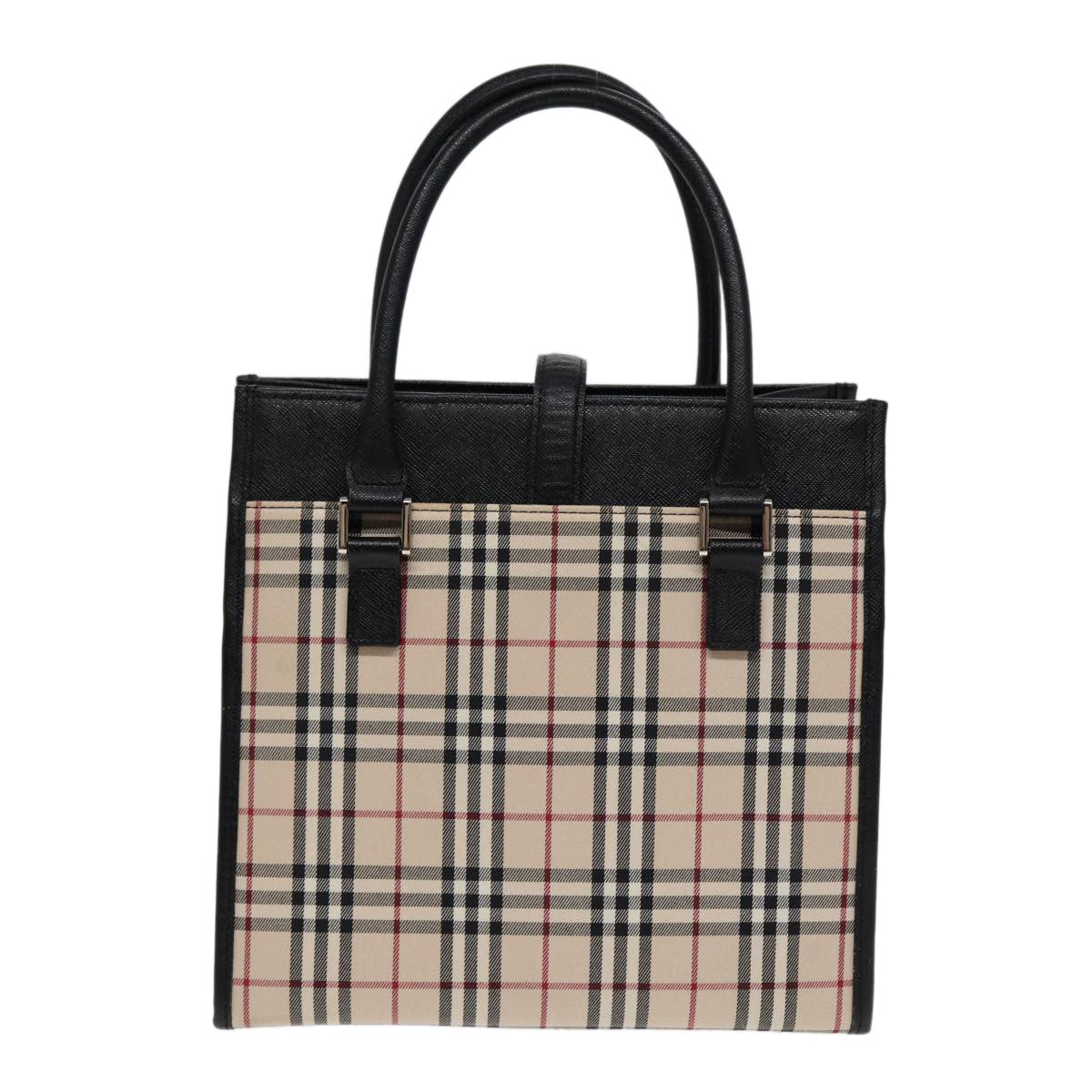 Burberry BURBERRY Nova Check Hand Bag Canvas Beige Black Authentic am6710