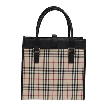 Burberry BURBERRY Nova Check Hand Bag Canvas Beige Black Authentic am6710