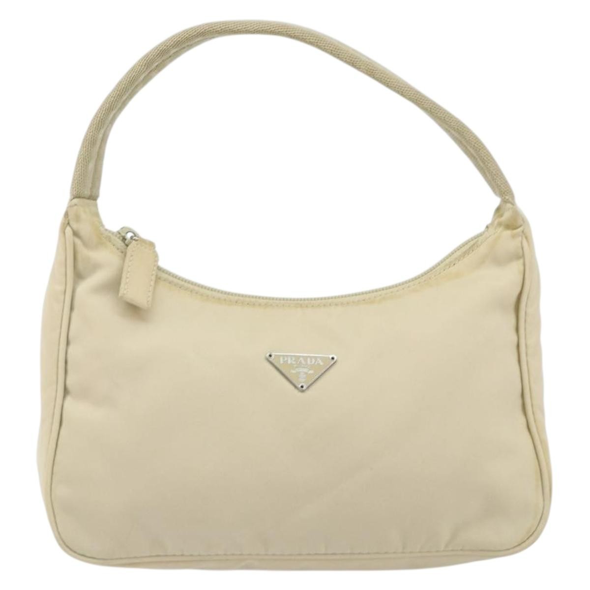 Prada PRADA Hand Bag Nylon Ivory Silver Authentic 163192