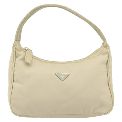 Prada PRADA Hand Bag Nylon Ivory Silver Authentic 163192
