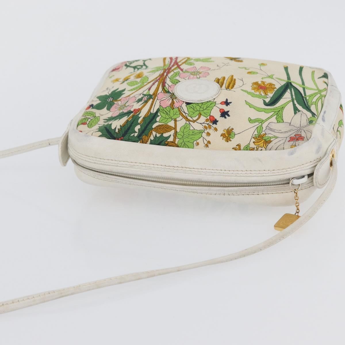 Gucci GUCCI Flora Shoulder Bag Canvas Leather White Gold 007 14 0068 Authentic fm5083