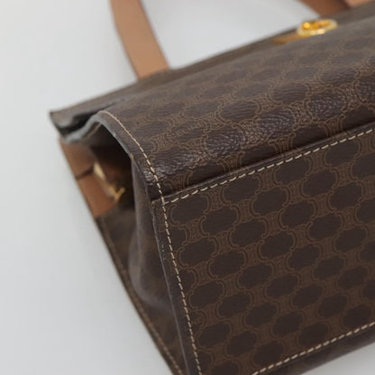Celine CELINE Macadam Canvas Hand Bag PVC Leather 2way Brown Gold Authentic 123320