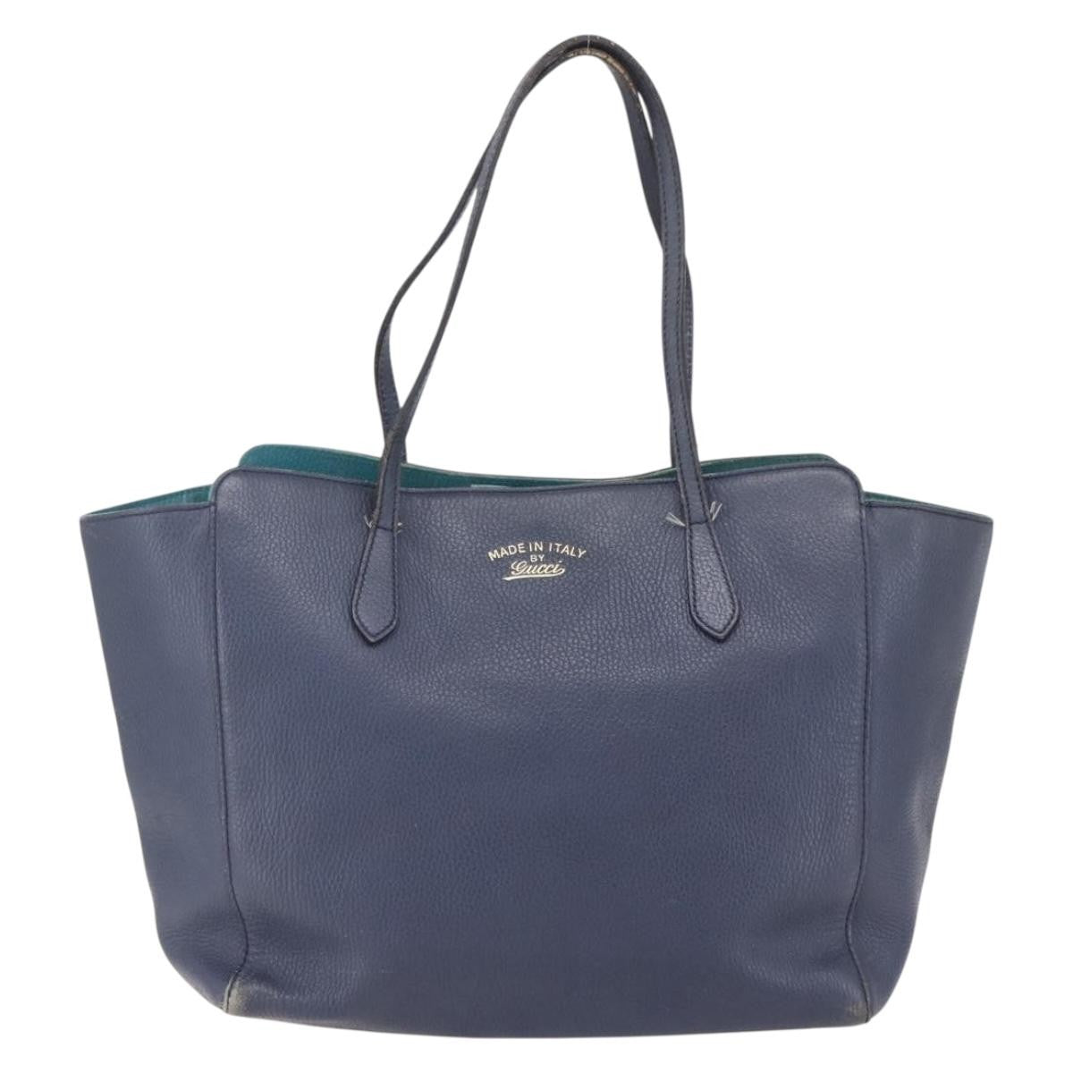 Gucci GUCCI Tote Bag Leather Navy Gold 354397 Authentic 152574