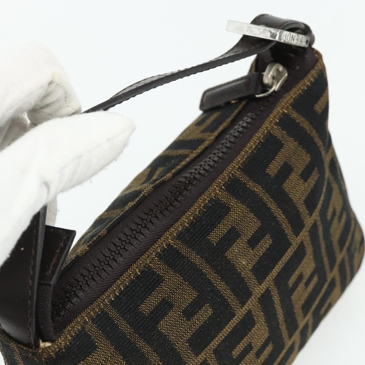 Fendi FENDI Zucca Canvas Hand Pouch Black Brown Authentic 168880 Bag