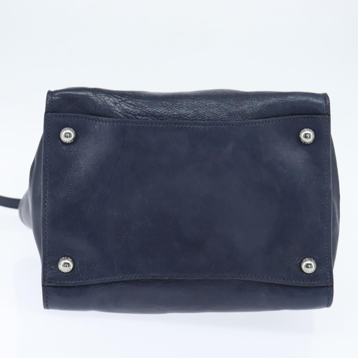 Prada PRADA Hand Bag Leather 2way Navy Gold Authentic BA7315