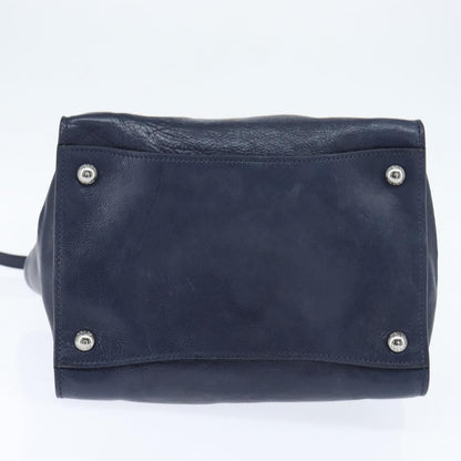 Prada PRADA Hand Bag Leather 2way Navy Gold Authentic BA7315