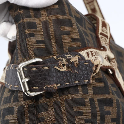 Fendi FENDI Zucca Canvas Celeria Tote Bag Black Brown Silver Authentic am9502