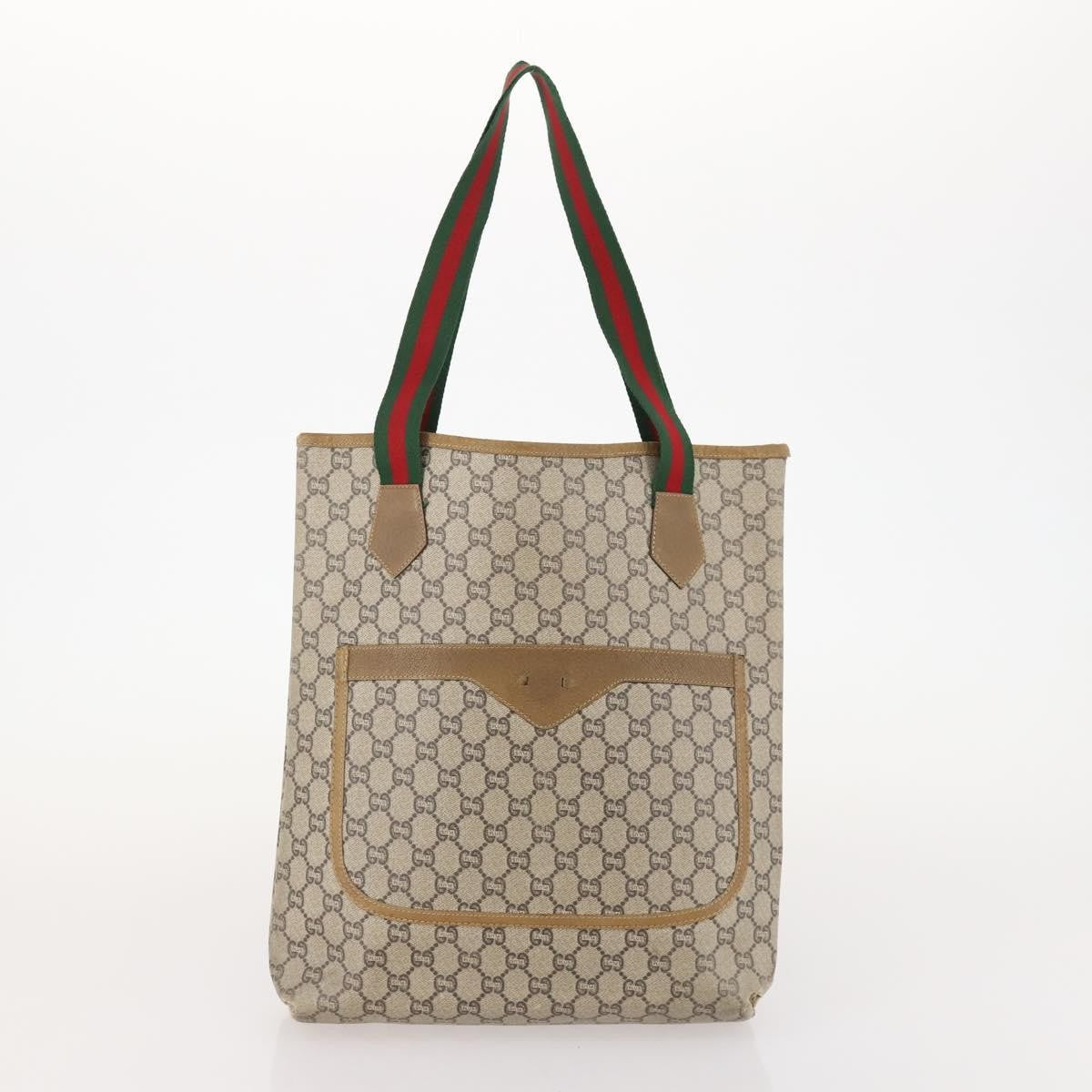 Gucci GUCCI GG Plus Supreme Web Sherry Line Tote Bag PVC 3 Set Beige Red Authentic BSZ437