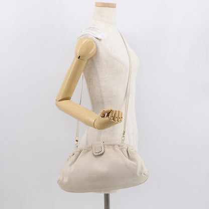 Celine CELINE Shoulder Bag Leather White Gold Authentic 162034