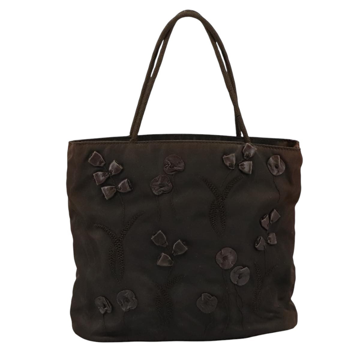 Prada PRADA Hand Bag Nylon Brown Silver Authentic bs20899