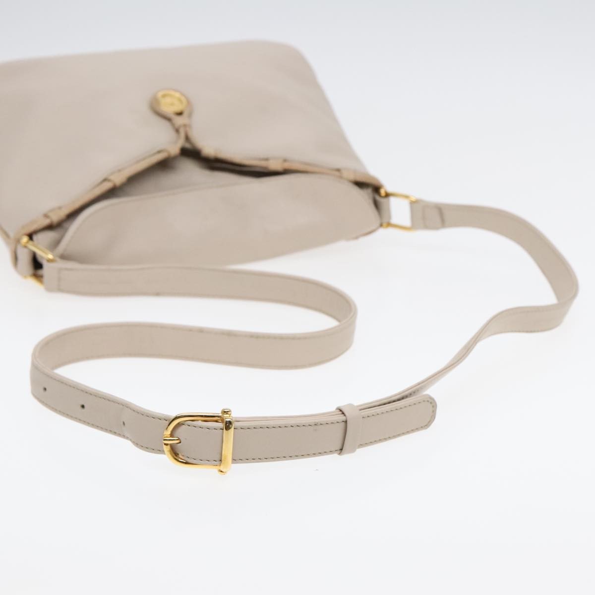 Celine CELINE Horse Carriage Shoulder Bag Leather Beige Gold Authentic 90216