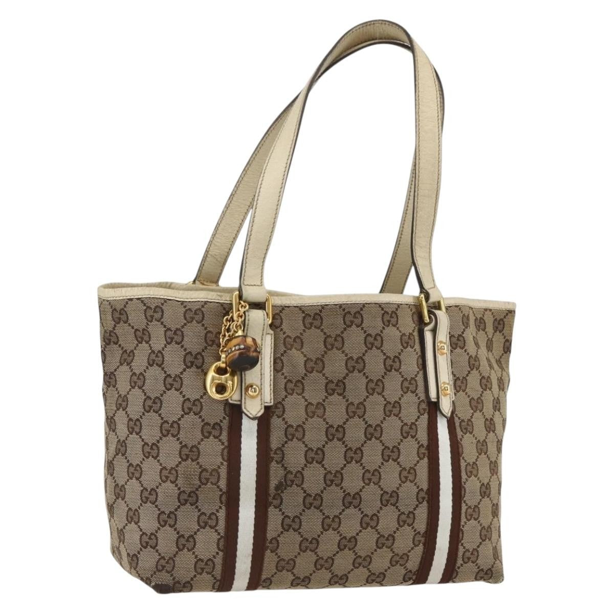 Gucci GUCCI GG Canvas Bamboo Hand Bag Beige Gold 137396 Authentic 164794