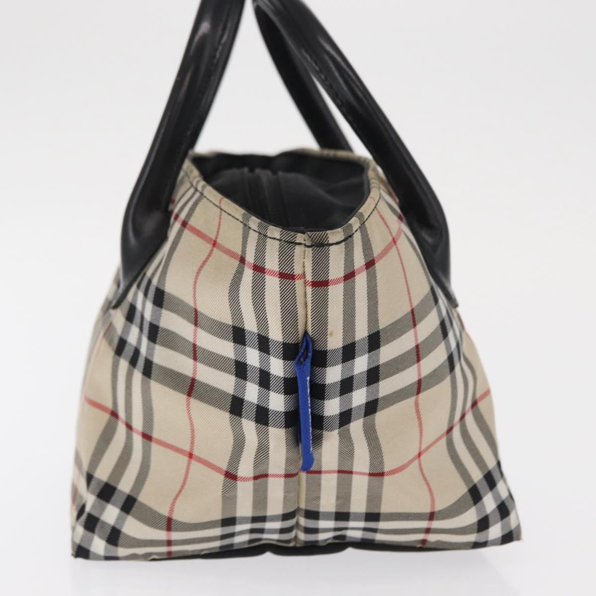 Burberry BURBERRY Nova Check Blue Label Hand Bag Nylon Beige Silver Authentic 169408