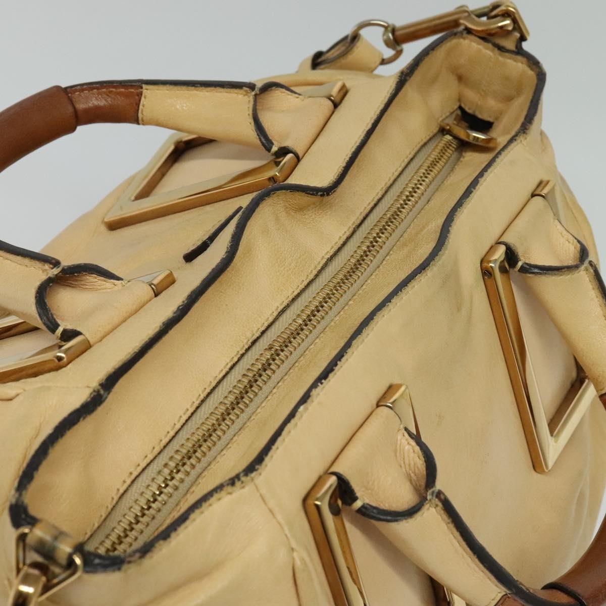 Chloé Chloé Chloe Etel Hand Bag Leather 2way Beige Gold Authentic am9018
