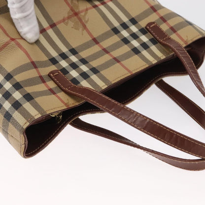 Burberry BURBERRY Nova Check Hand Bag PVC Beige Gold Authentic BA9597