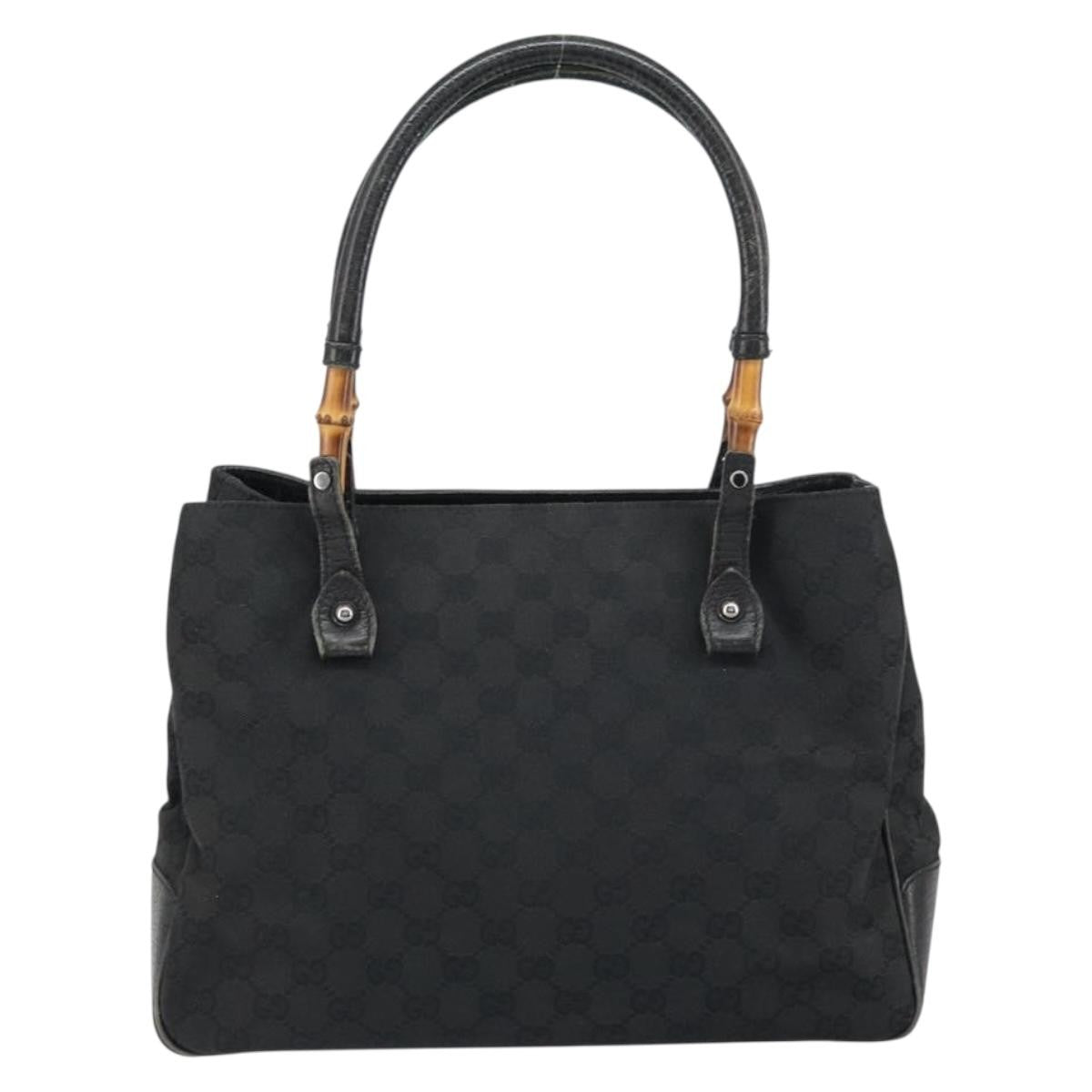 Gucci GUCCI GG Canvas Bamboo Tote Bag Black 112526 Authentic 158362