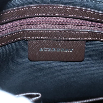 Burberry BURBERRY Nova Check Hand Bag Canvas Beige Silver Authentic ep9645