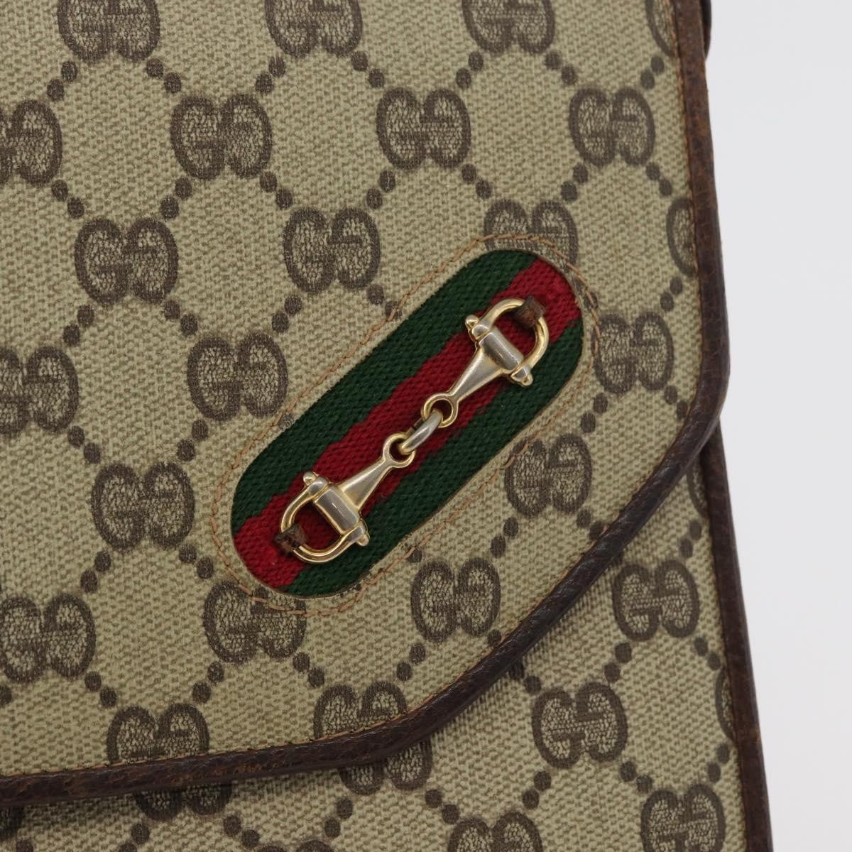 Gucci GUCCI GG Supreme Web Sherry Line Shoulder Bag PVC Leather Beige Gold Authentic 100377