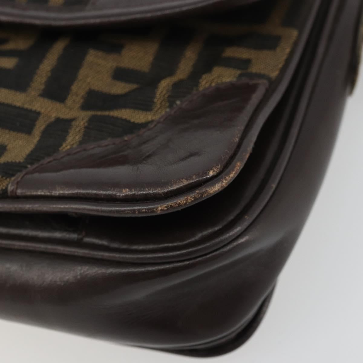Fendi FENDI Zucca Canvas Shoulder Bag Black Brown Authentic YKZ1111