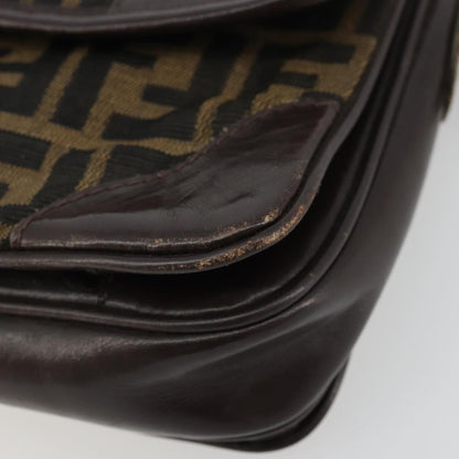 Fendi FENDI Zucca Canvas Shoulder Bag Black Brown Authentic YKZ1111