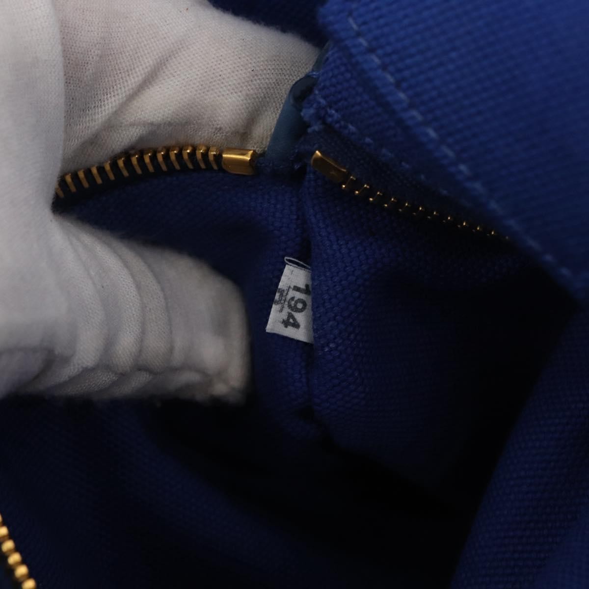 Prada PRADA Canapa MM Hand Bag Canvas Blue Gold Authentic 162140