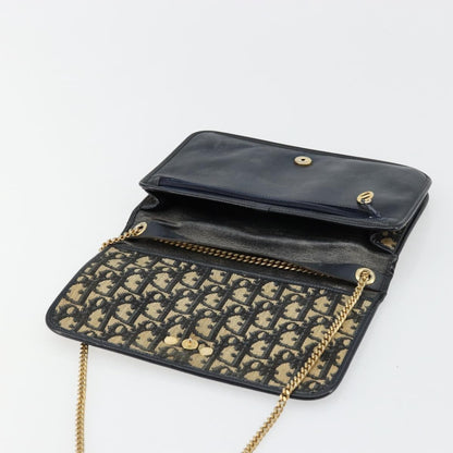 Dior Christian Dior Trotter Canvas Chain Shoulder Bag Navy Gold Authentic fm5340