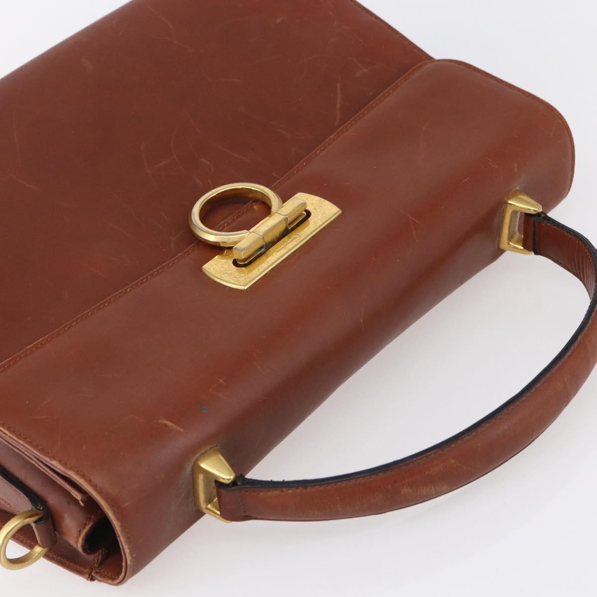 Salvatore Ferragamo Salvatore Ferragamo Gancini Hand Bag Leather Brown Gold Authentic 150384