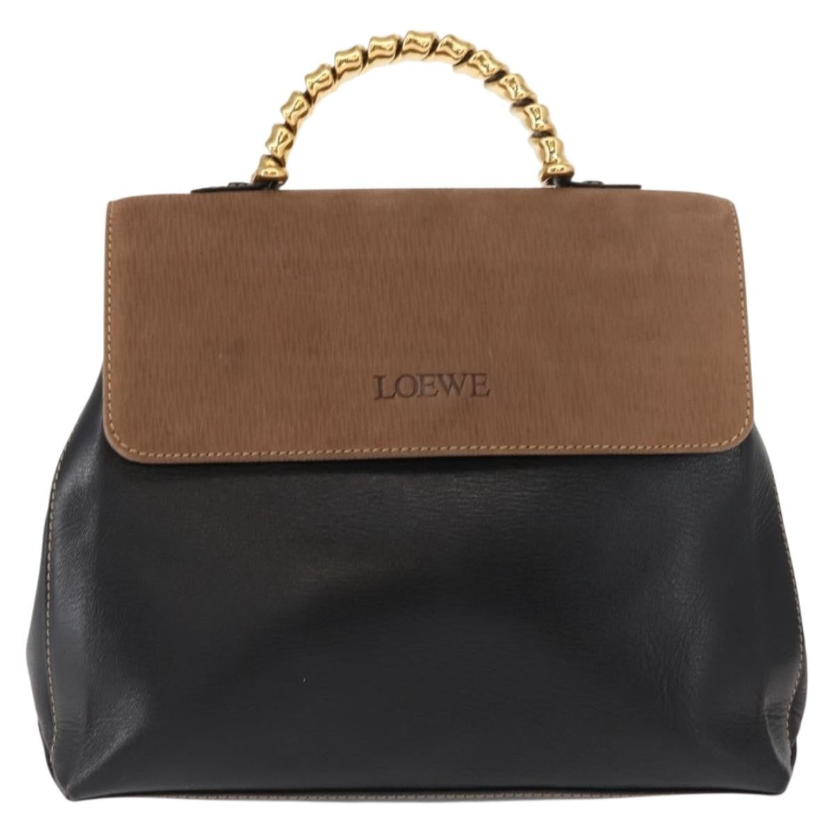 Loewe LOEWE Velazquez Hand Bag Leather Suede Brown Black gold Authentic 149533