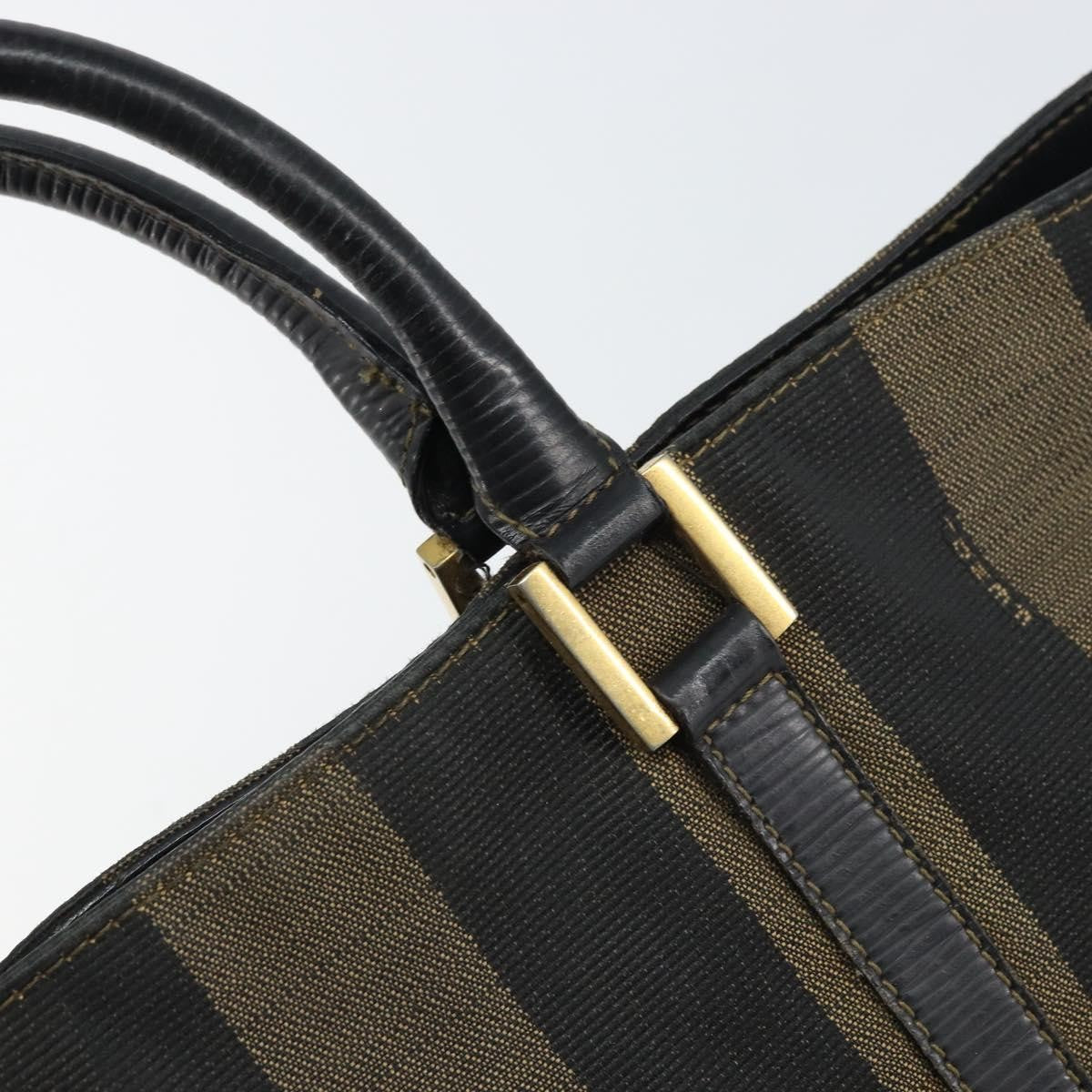 Fendi FENDI Pecan Canvas Hand Bag Black Brown Authentic 158368